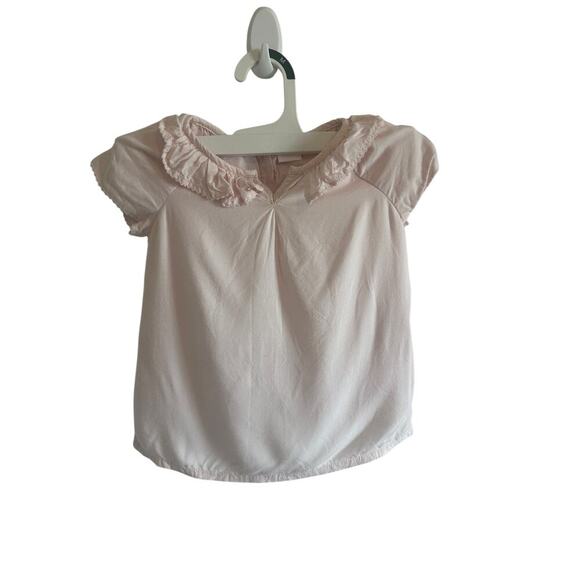 Edgehill Collection Girls 3T Pink Solid Short Sleeve Ruffle Collar Shirt - Picture 4 of 13